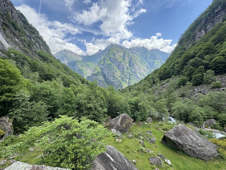 Riverbed with smooth granite boulders in Val Calnègia.