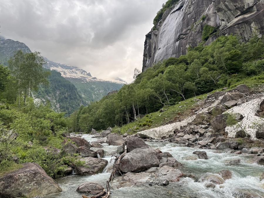 Snow-capped mountains seen from Ticino valleys.
