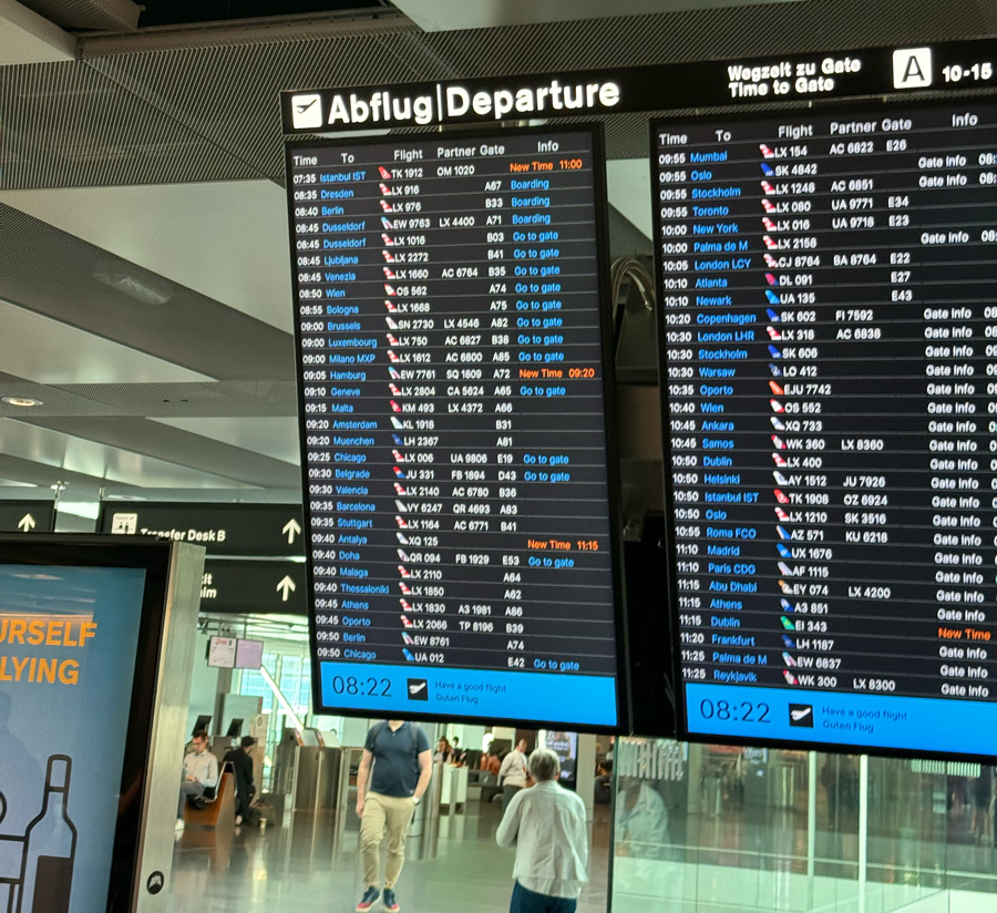 Zurich Airport (ZRH) departures board