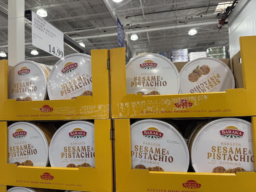 Barazek Sesame and Pistachio Cookies boxes arranged elegantly on a specialty food shelf.
