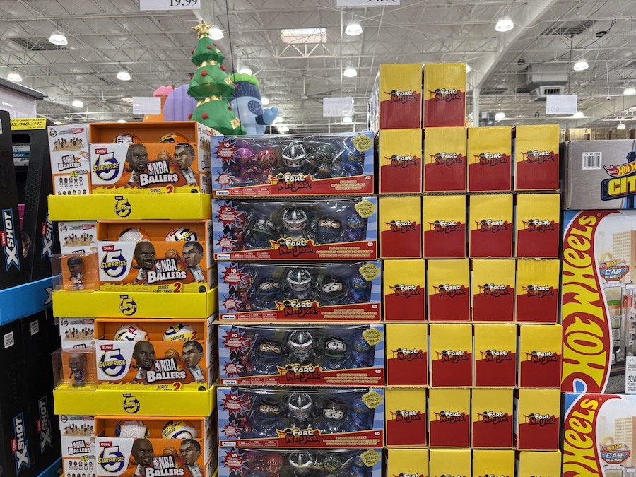 Fart Ninjas Farty Pack figures in bright packaging filling a fun, kid-focused shelf.