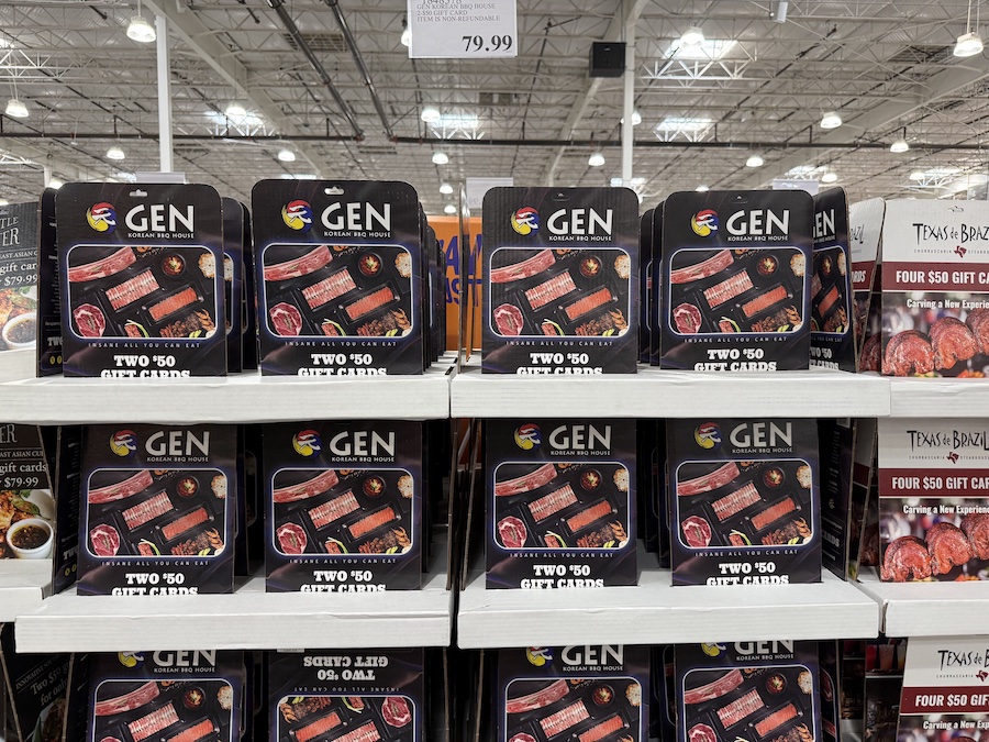 Gen Korean BBQ House gift card packs displayed in the restaurant gift card section.