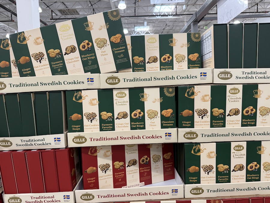 Box filled with buttery Swedish cookies, perfect for sharing over coffee.