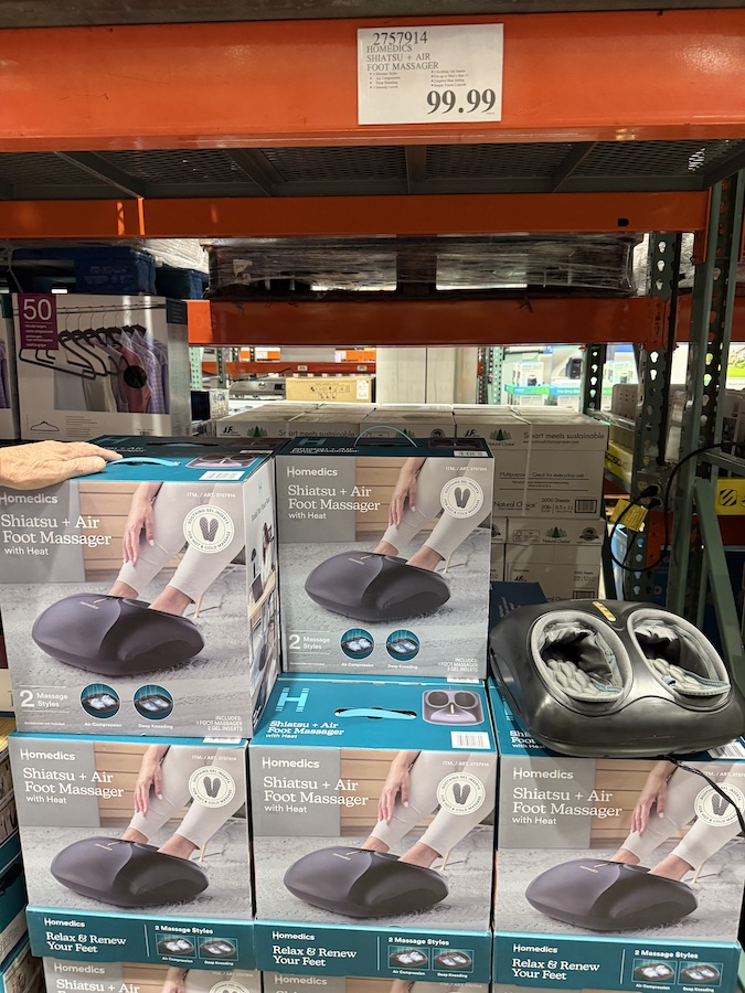 Homedics Air Shiatsu Max Foot Massager with Heat displayed in the wellness aisle.