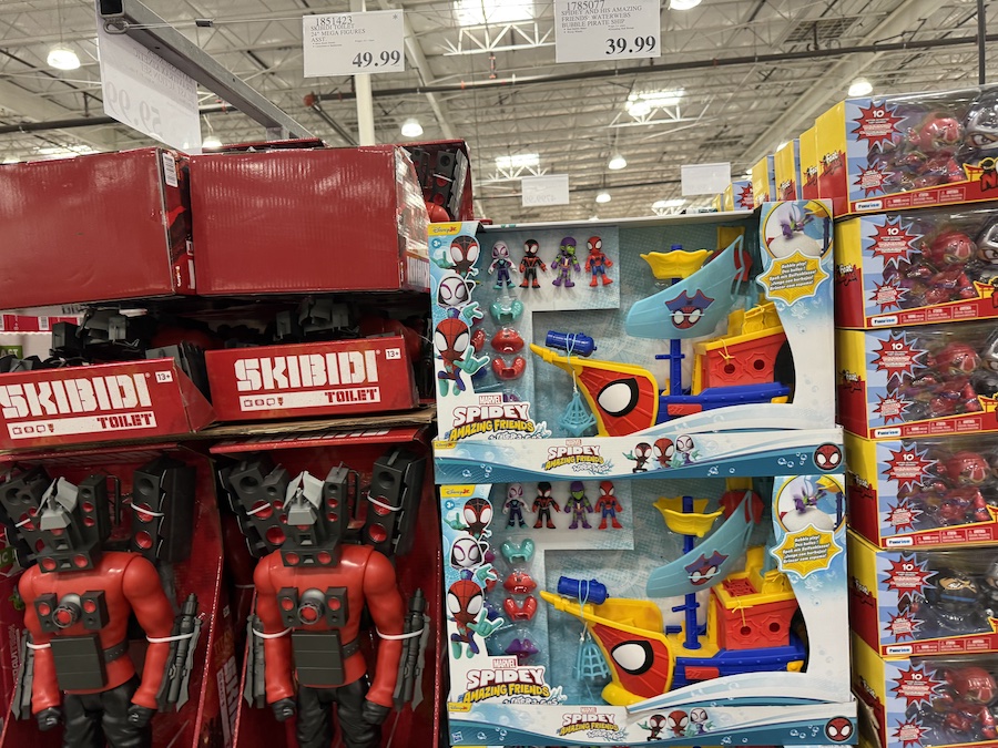 Spidey and Friends Water-Webs Bubble Pirate Ship toy with characters.