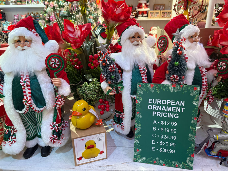 European Christmas ornaments at Roger's Gardens