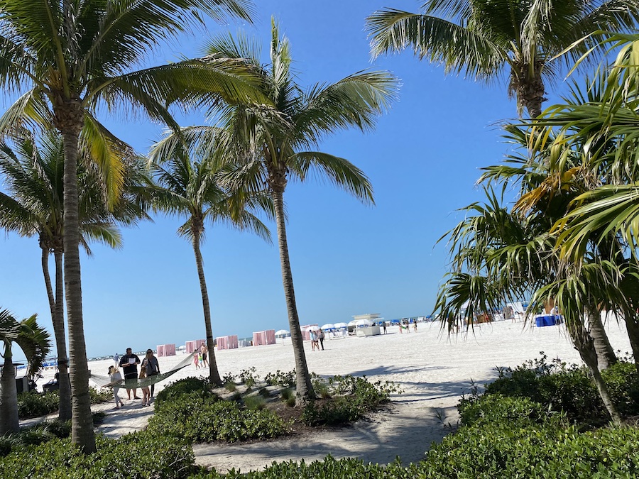 Families relaxing at the beach.