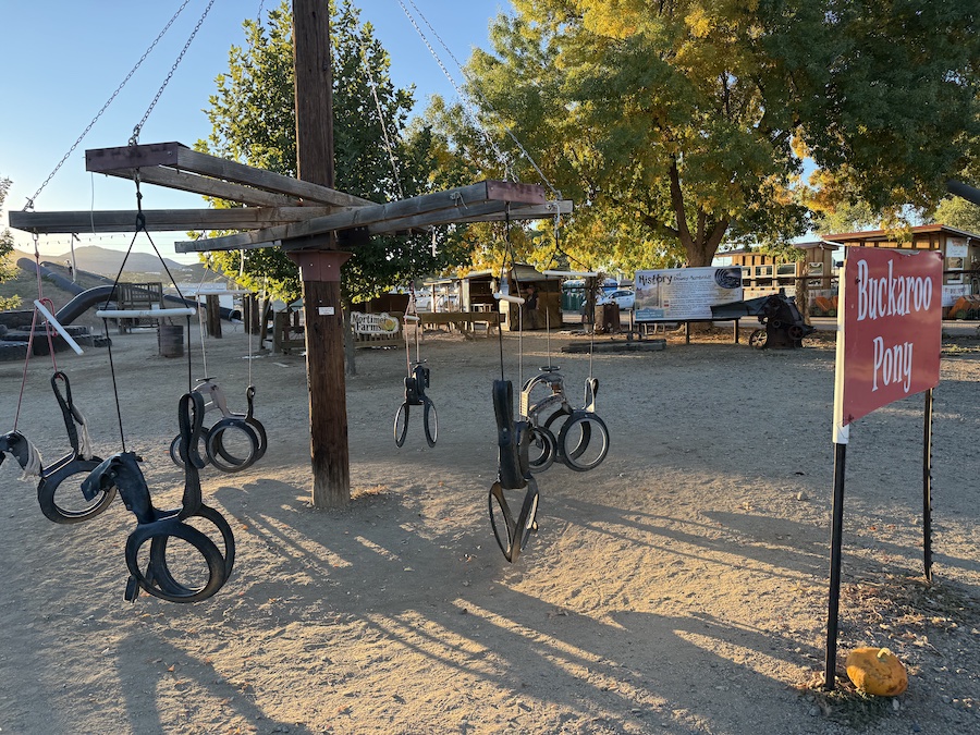 Backaroo Pony playground at Mortimer Farms featuring ponies crafted from old tires.