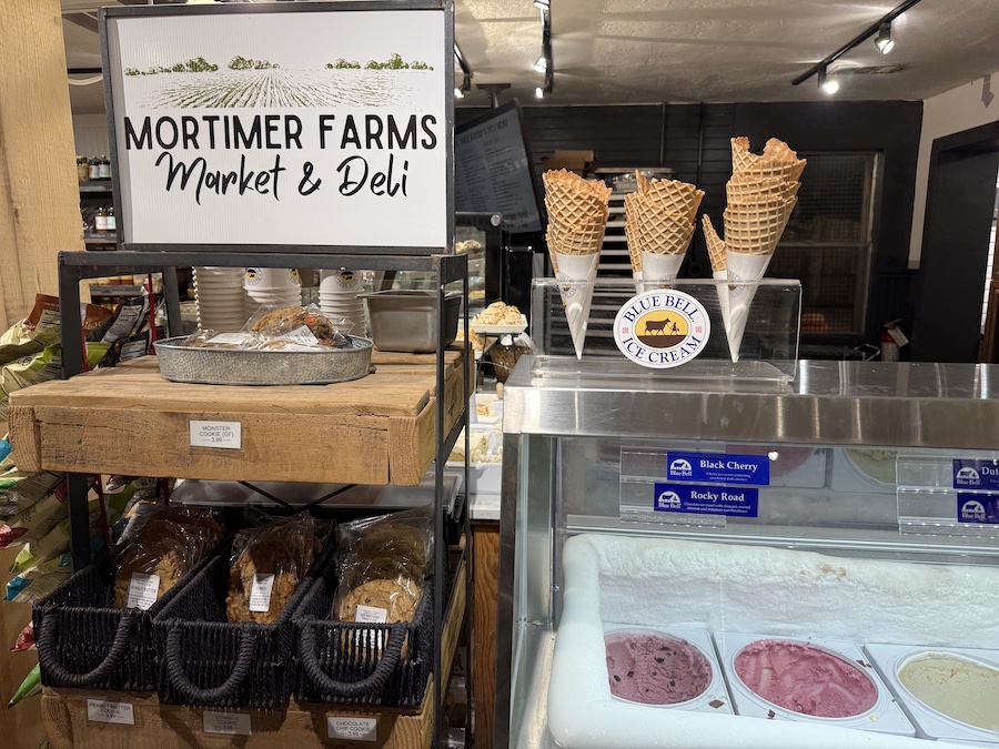 Ice cream counter at Mortimer Farms Deli serving house-made flavors.