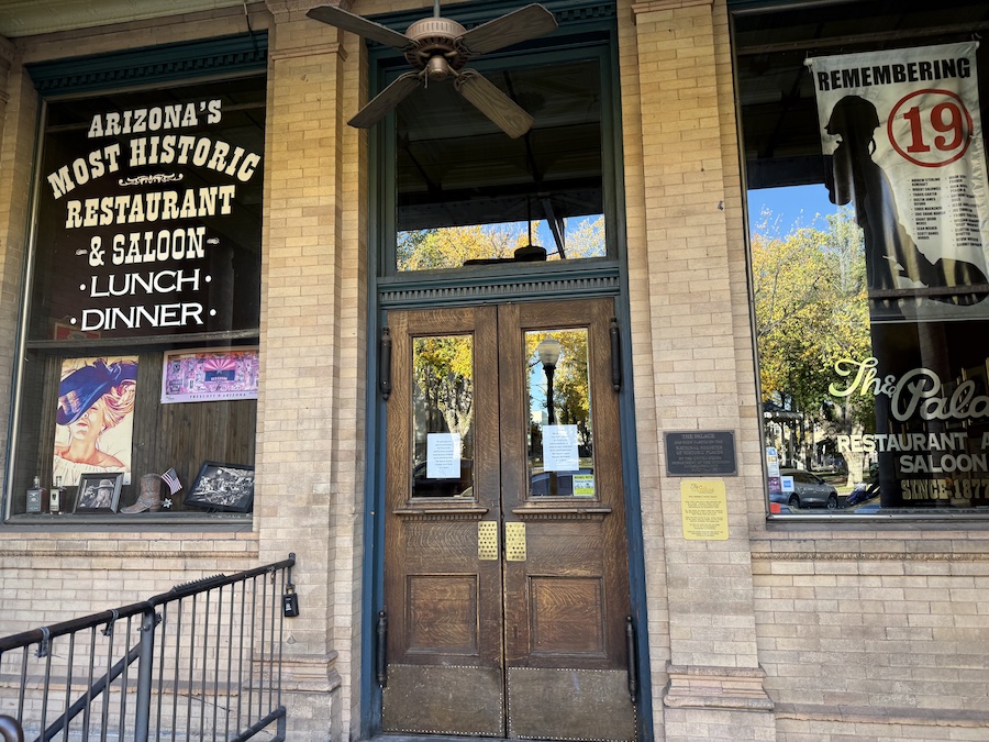 Historic Western-style saloon and restaurant on Whiskey Row in Prescott, featuring antique wood furnishings and old-time charm.