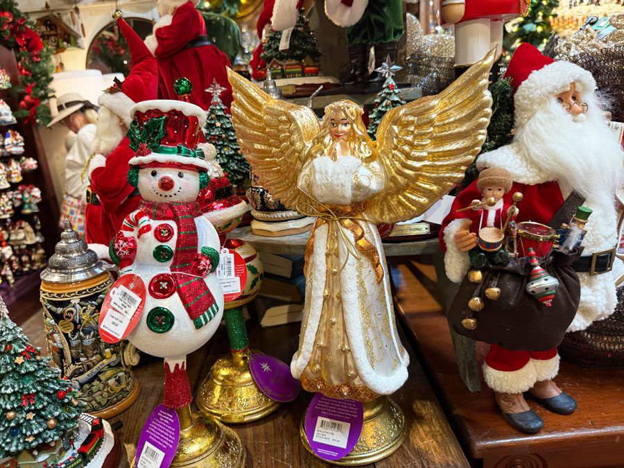 Sparkling snowmen, Angels with gold wings, and Santa at Roger's Gardens