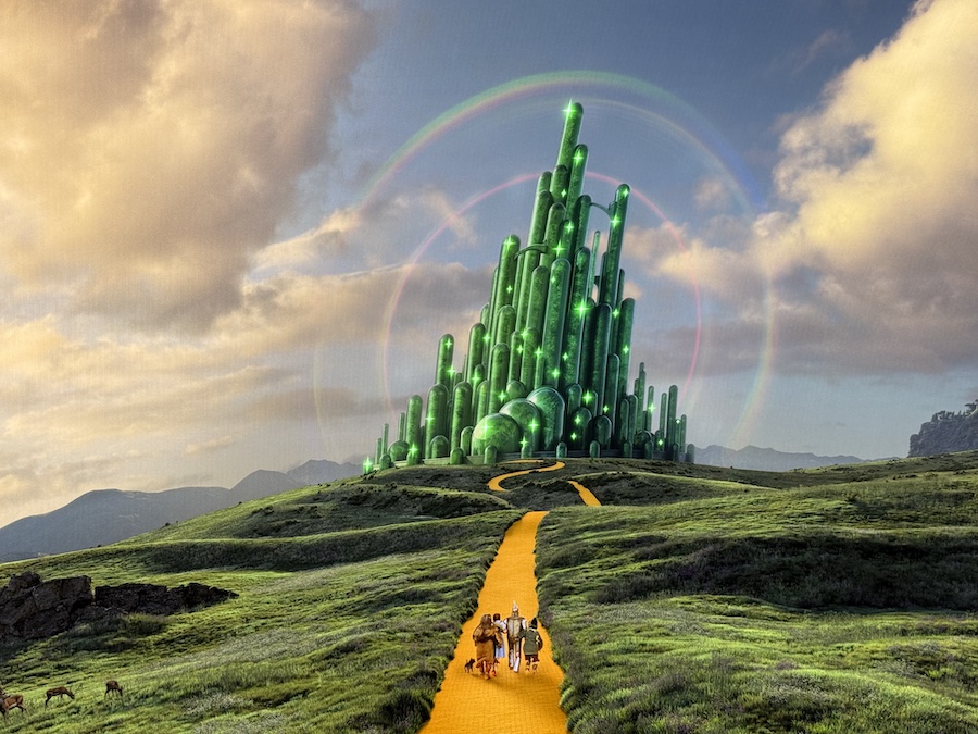 The Emerald City illuminated across the massive Sphere LED exterior.