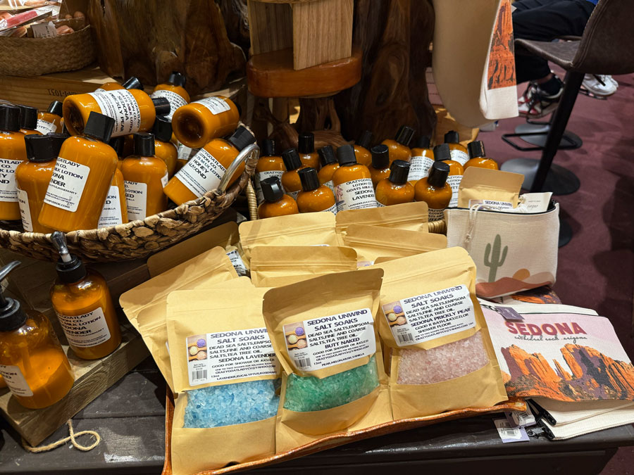 Bath salt packets and lotions from The Naja.