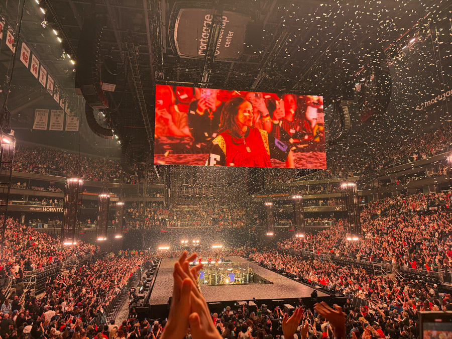 Billie smiling through the confetti storm