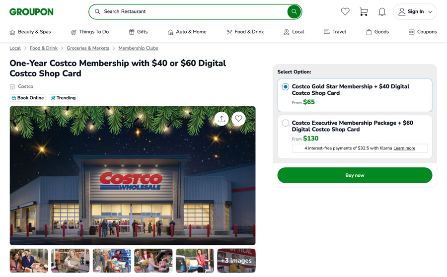Costco promotion from Groupon