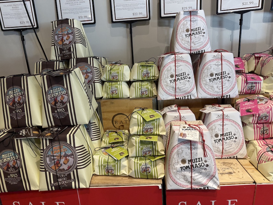 Colorful and elegant Italian panettone wrapped for Christmas gifting.