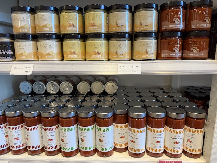 Italianavera pasta sauces with bright, artistic labels showcasing authentic Italian flavors.