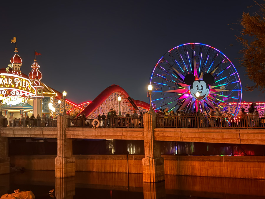 Evening Pixar Pier Land in Disney California Adventure Park