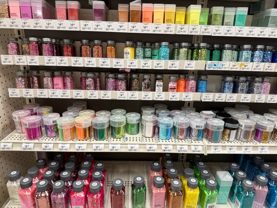 Glitter section at Michaels