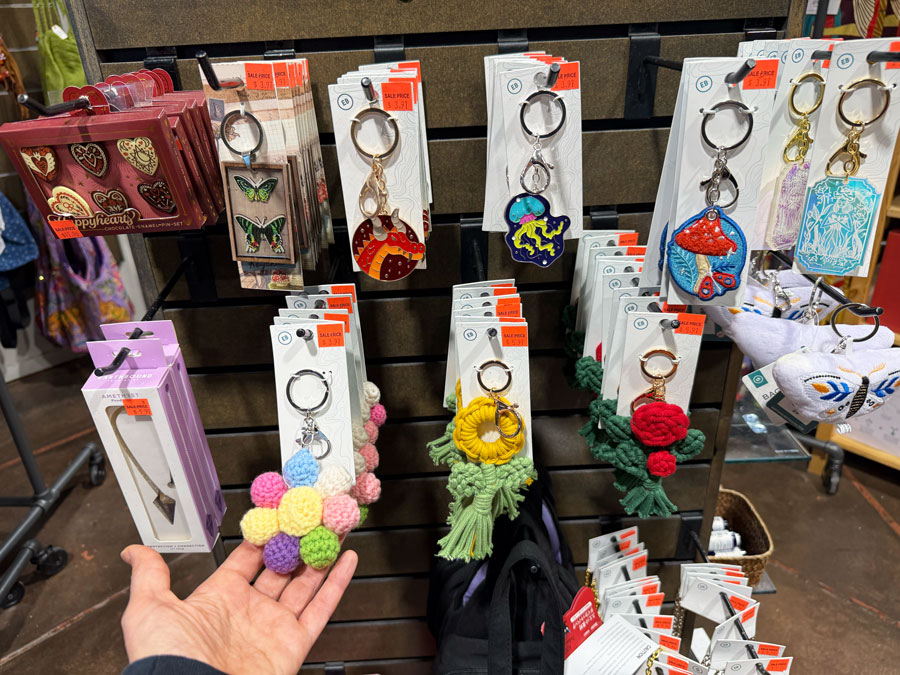 Knitted cactus key chains at The Naja.
