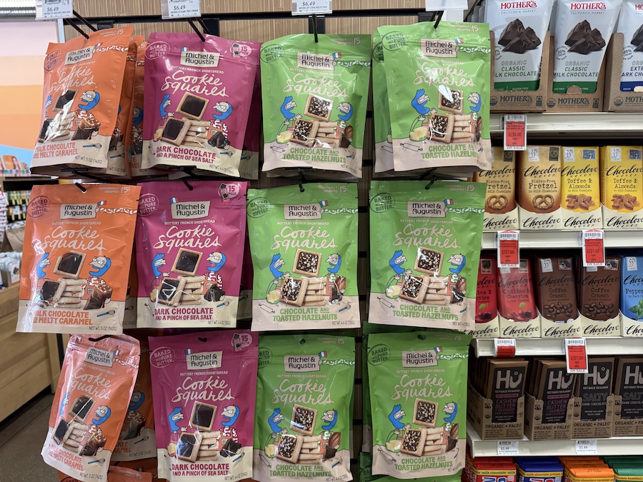 Michel & Augustin French cookies in colorful boxes, adding a touch of European charm to the cookie aisle.