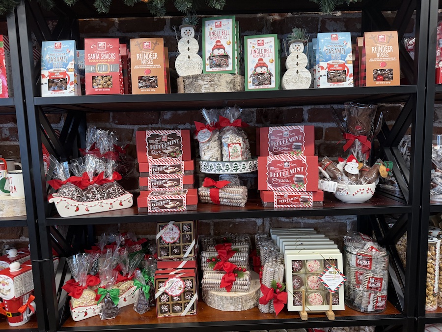 Holiday-themed Long Grove Santa Snacks displayed with other seasonal goodies at Spice Traveler.
