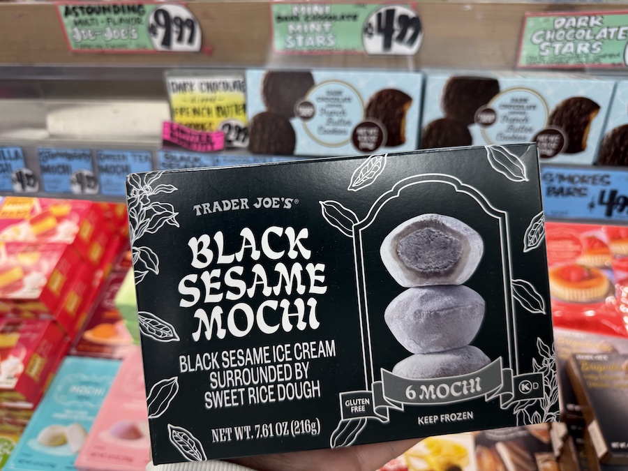 Asian-inspired mochi highlighted with bold gray-black packaging — a unique treat among holiday sweets.