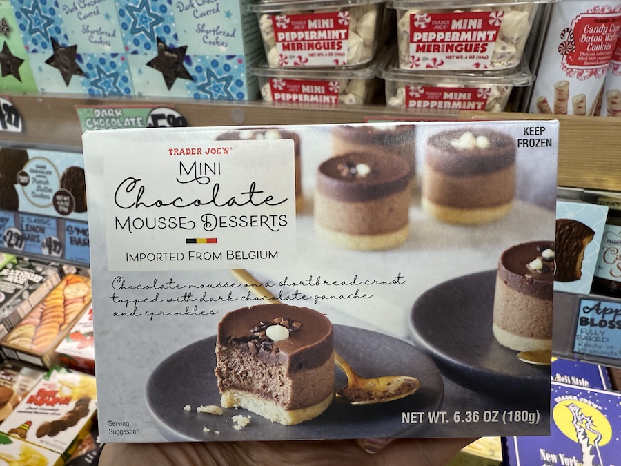 A close-up of Trader Joe’s Mini Chocolate Mousse Desserts.
