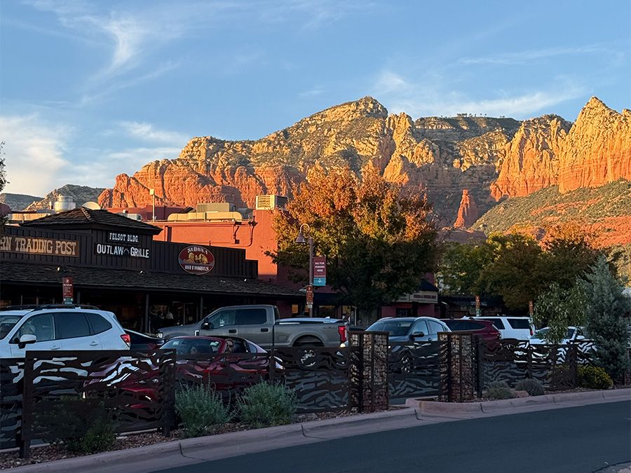 Uptown Sedona and red rocks.
