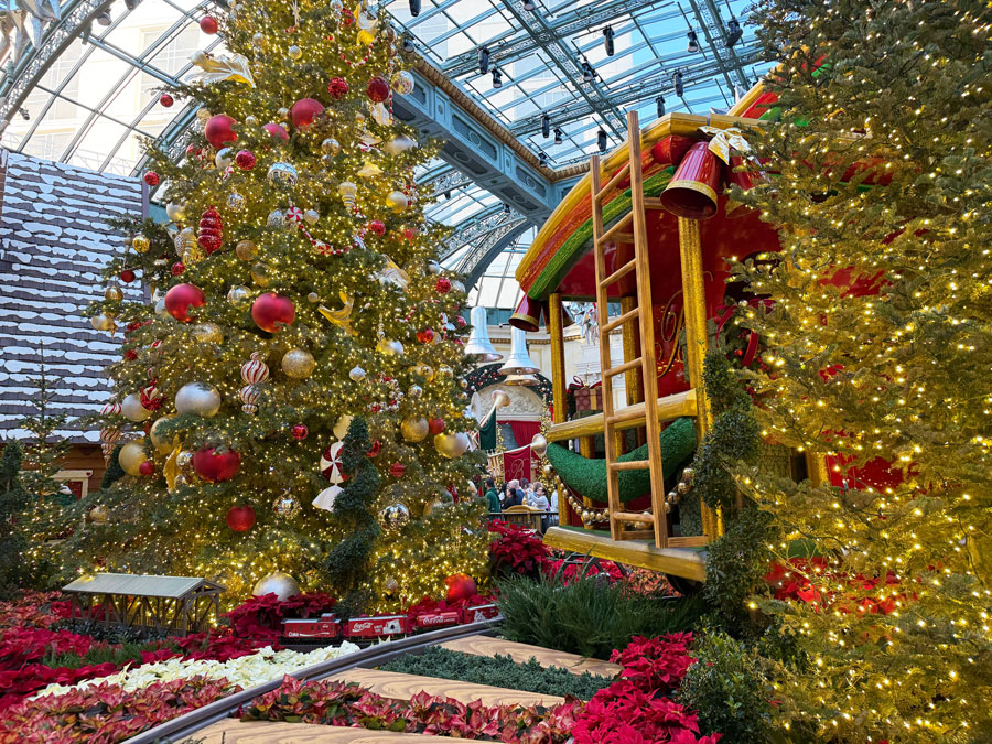 Christmas trees on display at the Bellagio Conservatory and Botanical Gardens