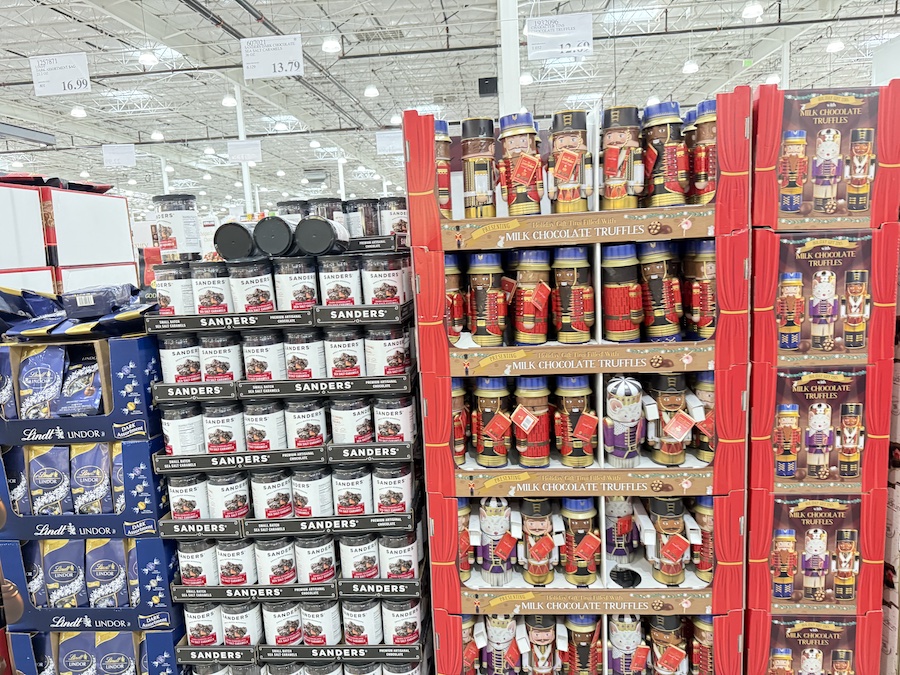 Holiday character tins filled with assorted chocolate truffles