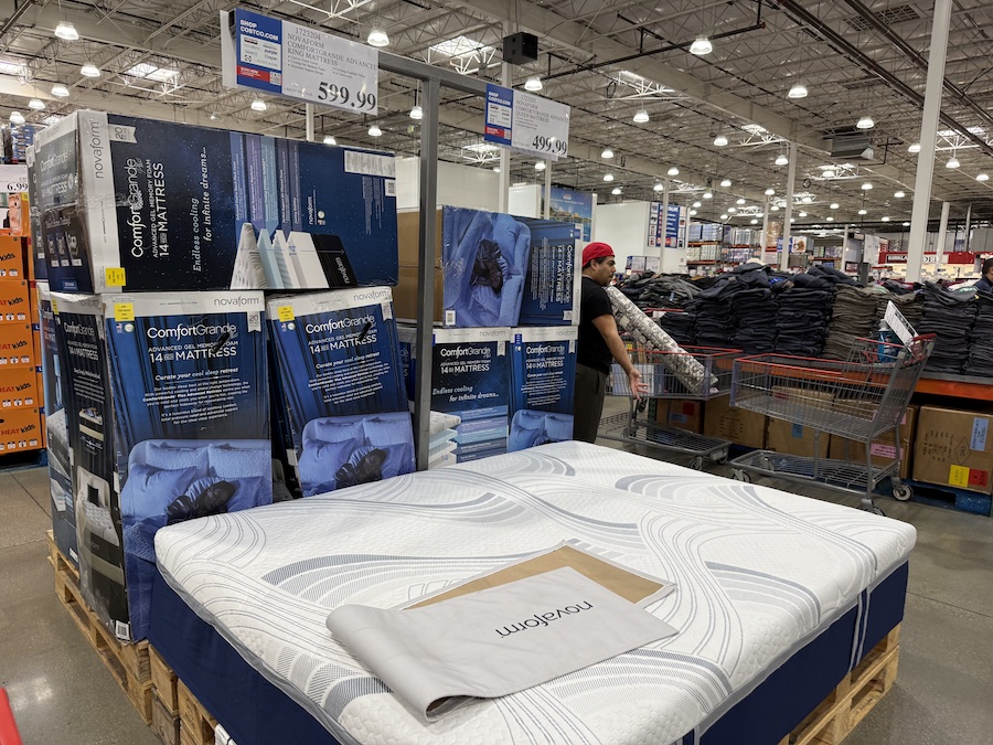 Novaform ComfortGrande memory foam mattress unfolded on pallets.