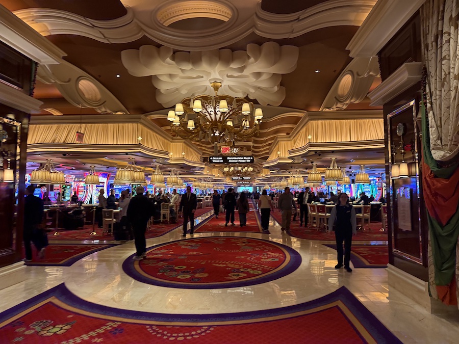 The luxurious Wynn casino decorated with subtle holiday touches.