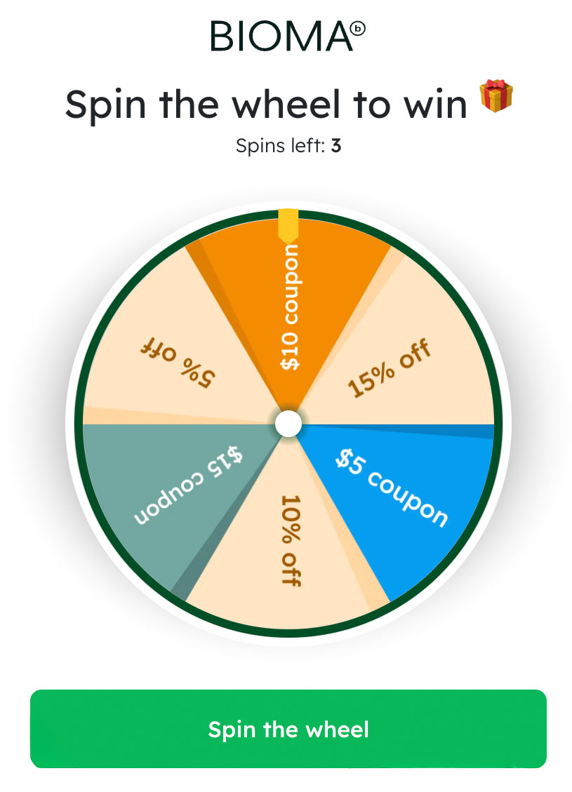 BIOMA Probiotics Spin The Wheel offer