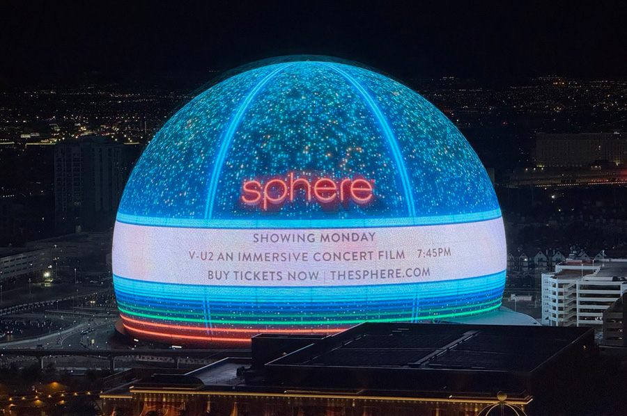 The Sphere Las Vegas illuminated at night