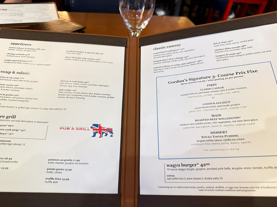Gordon Ramsay Pub & Grill menu, Las Vegas
