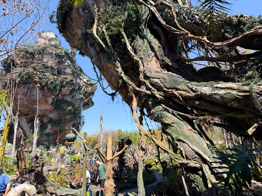 Close-up of Pandora floating mountains with vines and rock details at Disney’s Animal Kingdom Orlando.