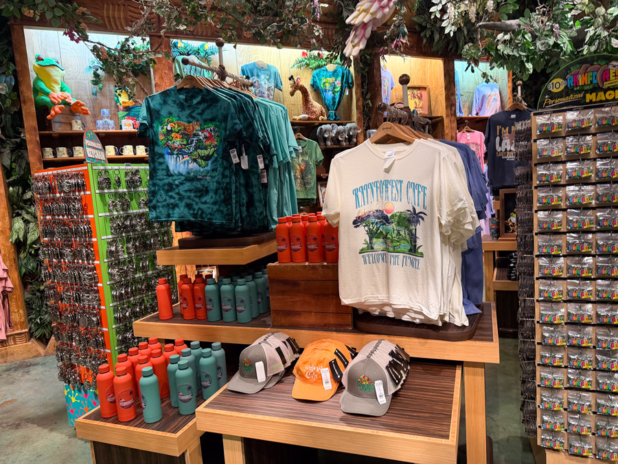 Rainforest Cafe merchandise and gift shop items at Disney’s Animal Kingdom Orlando.