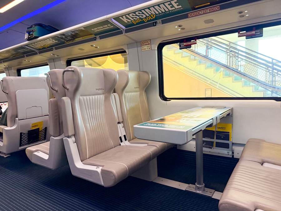Brightline train table and seating group.