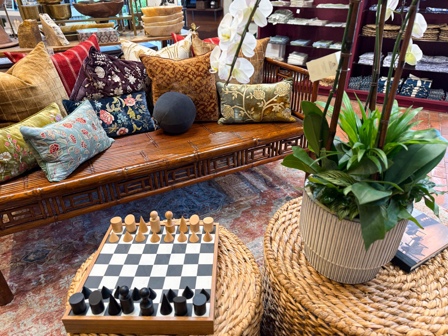 Roger's Gardens living room showcases rattan furniture.