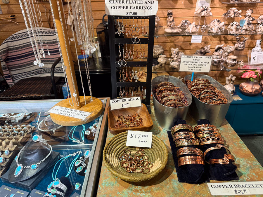 Copper jewelry and rings in Sedona shop