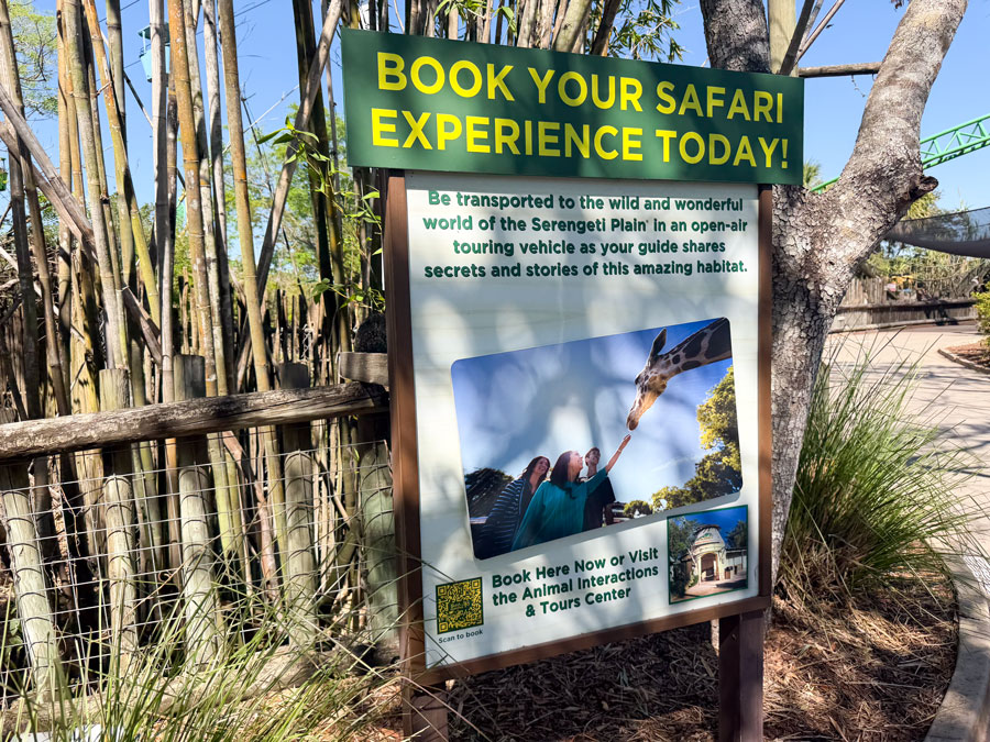 Serengeti Safari booking sign at Busch Gardens Tampa Bay