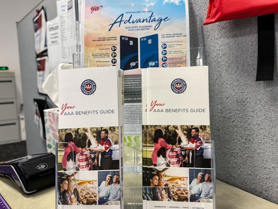 AAA Benefits Guide brochures inside an Auto Club branch