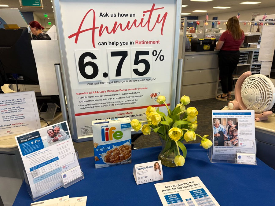 AAA branch display promoting annuity and life insurance options