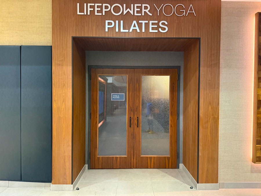 Entrance to the LifePower Yoga and Pilates studio at Life Time Fitness