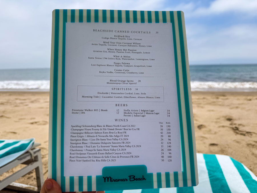 Miramar Beach cocktail and wine menu in Montecito