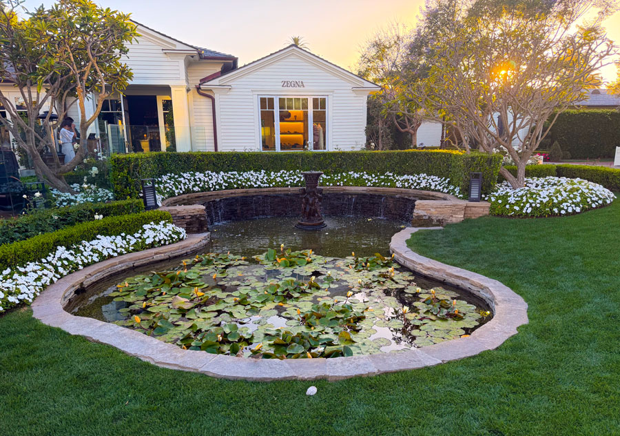 Garden pond near Zegna boutique at Rosewood Miramar Beach
