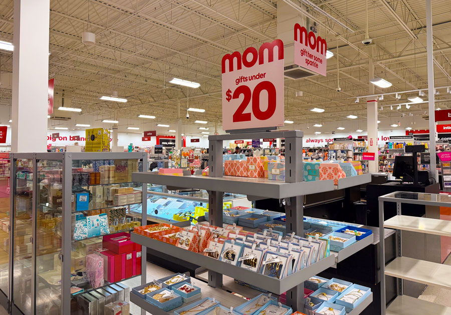 Jewelry and fashion accessories displayed in the TJ Maxx gift department.