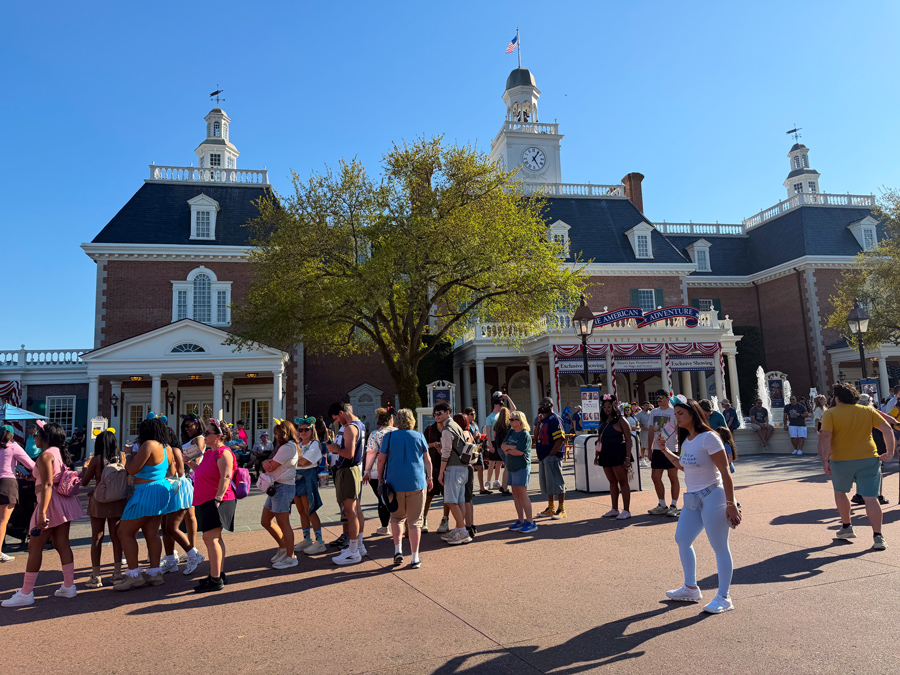 Crowds outside The American Adventure at EPCOT