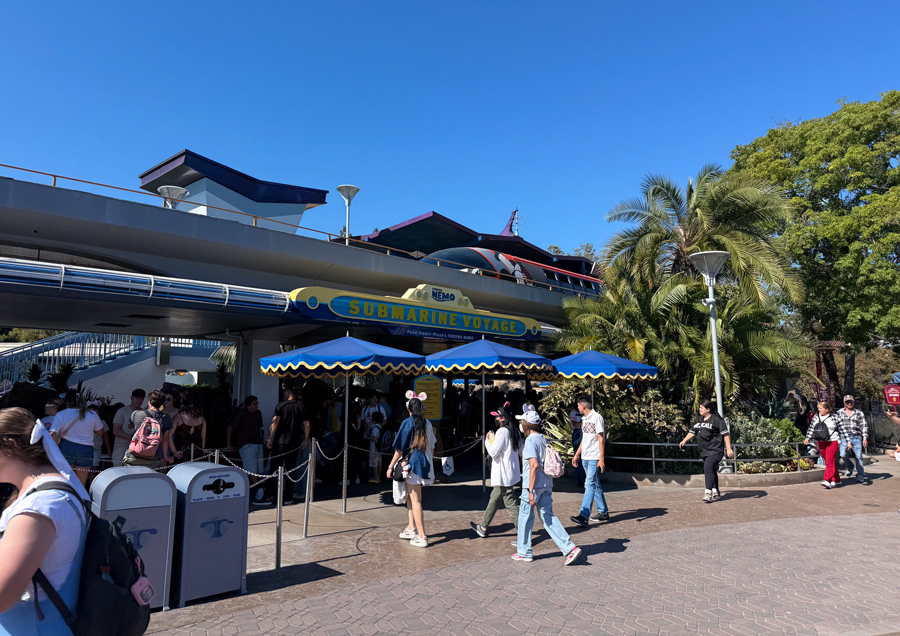 Finding Nemo Submarine Voyage entrance with the Disneyland Monorail overhead